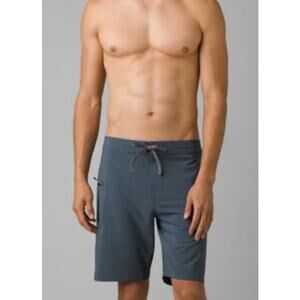 PRANA Men's Fenton Board Shorts Size 38 Grey Blue 7" Inseam UPF 50 Swim NWT